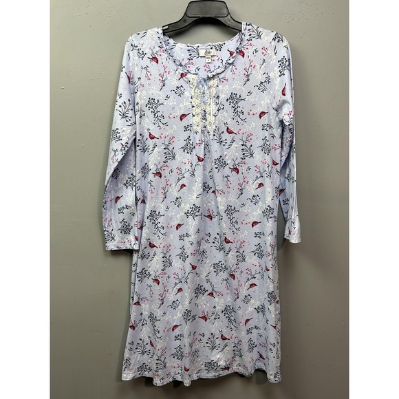 Aria Nightgown Womens Small Floral Cardinal Bird Print Lace Trim Sleepwear - Picture 1 of 8
